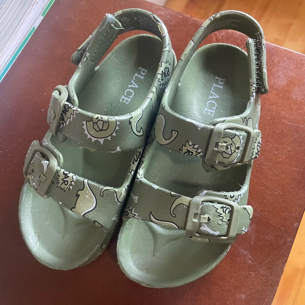 The Children's Place Olive Green Dino Print Buckle Sandals